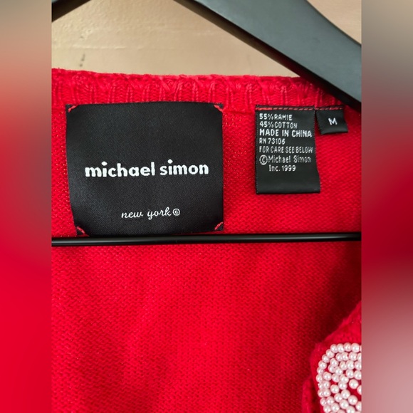 VTG 1999 Michael Simon Red/White Beaded Heart Cardigan,Valentines, Sweetheart, M - Picture 4 of 14